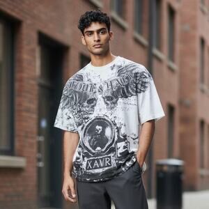 XZAVIER Fashion Men's "Love & Hate" Embellished Short Sleeve Shirt - Size: XL